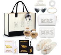 Dansydaisy 14 Pcs Bridal Shower Gifts Set Including Mrs Cosmetic Bag Tote Bag Jewelry Box Claw Hair Clip Bridal Hair Tie Heart Sunglasses Honeymoon Travel Supplies for Women Wedding Gift (Women 7-8)
