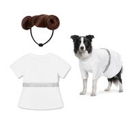 Dansydaisy 2 Pcs Halloween Pet Costume White Princess Dress up Accessories Outfit for Dog and Cat Includes Robes Costume and Double Bun Wig for Cosplay Party(Medium)