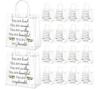 Dansydaisy 20 Pcs Inspirational Clear PVC Gift Bags You Are Loved You Are Enough Self-Worth Treat Tote Bag Positive Affirmation Favors Motivation Quotes Sister Mom Friend Gift, 7.87 x 7.87 Inch