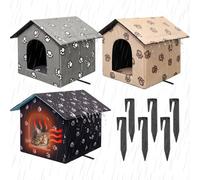 Dansydaisy 3 Pack Cat House Bulk 16'' Large Paw Style Winter Outdoor Weatherproof Insulated Stray Feral Cat Dog House Waterproof Pet Cave Shelter Foldable with Pegs for Pets Wild Animal Outdoor Indoor