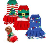 Dansydaisy 3 Pcs Christmas Dog Sweater Dresses Christmas Dog Costumes for Small Dogs Winter Warm Dog Cloth Xmas Holiday Sweaters Christmas Dress Outfit for Dachshund Chihuahua Maltese Dogs Girls(L)