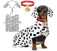 Dansydaisy 3 Pcs Dalmatian Medium Dog Costume Set Cute Dalmatian Dog Poncho Headband and Red Collar with Bell Animal Print Cosplay Costumes Soft Coat for Pet Daily Holiday Dress up Accessories
