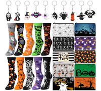 Dansydaisy 30 Pcs Halloween Gift Bulk for Women Halloween Spider Webs Makeup Cosmetics Bags and Skeleton Bats Ghosts Pendant Ornament Keychains Pumpkin Socks Gothic Gift for Trick or Treat Party Favor