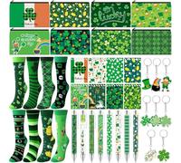 Dansydaisy 32 Pcs St Patrick's Day Gifts Set Makeup Bags Bulk Irish Shamrocks Socks Green Clover to Do List Notepad Ballpoint Pens Rainbow Lucky Gnome Keychain for Party Favors Supplies Holiday Gifts