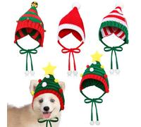 Dansydaisy 4 Pack Christmas Knitted Dog Santa Hats Bulk Pet Crochet Dog Hats Halloween Christmas Costume Outfit Cap Warm Winter Puppy Cats Beanie Holiday Party Dress Up Props(Multicolor,Large)
