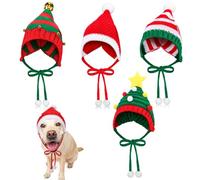 Dansydaisy 4 Pack Christmas Knitted Dog Santa Hats Bulk Pet Crochet Dog Hats Halloween Christmas Costume Outfit Cap Warm Winter Puppy Cats Beanie Holiday Party Dress Up Props(Multicolor,Extra Large)
