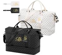 Dansydaisy 4 Pcs Mr and Mrs Duffel Bag Set Include 2 Pcs Honeymoon Travel Bags with Shoe Compartment and 2 Pcs Luggage Tags Weekender Bags Wedding Carry Bag for Gym Bag Bridal Shower Honeymoon Gift,