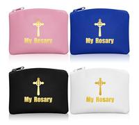 Dansydaisy 4 Pcs Rosary Pouch Catholic with Gold Cross PU Leather Rosary Case for Women and Men Coin Purses Holder Zipper Bag for Travel Christmas, 4 Colors(Classic Colors,Celtic Cross)