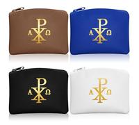 Dansydaisy 4 Pcs Rosary Pouch Catholic with Gold Cross PU Leather Rosary Case for Women and Men Coin Purses Holder Zipper Bag for Travel Christmas, 4 Colors(Vintage Colors,Chi Rho)