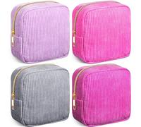 Dansydaisy 4 Pcs Sanitary Napkin Storage Bag Corduroy Period Bag for School Teen Mini Makeup Preppy Cosmetic Wallet Set for Women Portable First Period Cute Pad Pouch with Zipper (Purple Grey Series)