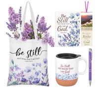 Dansydaisy 5 Pcs Christian Gift for Women Be Still and Know Religious Faith Gift with Floral Bible Verse Handbag Cork Bottom Coffee Mug A5 Notebook Bookmark Pen for Church Women Pastor Clergy Employee