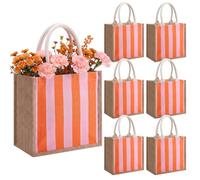 Dansydaisy 6 Pcs Pink and Orange Burlap Tote Bag Reusable Jute Tote with Handles Medium for Orange Pink Baby Shower Summer Sunset Summer Ocean Beach Tropical Party Favor