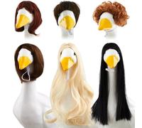 Dansydaisy 6 Pcs Porch Goose Wig,Cute Porch Goose Outfit Suitable for 17 Inch and 23 Inch Statue,Cute Outdoor Statue Outfits,Patio Yard Goosey Wig for Lawn Goosey Garden Decoration