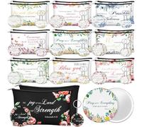 Dansydaisy 60 Pcs Christian Gifts for Women Religious Gifts Include 20 Canvas Makeup Bags 20 Bible Verse Mini Mirror 20 Inspirational Bible Keychains Church Favors for Women Mother Sister, multicolor