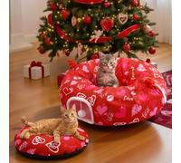 Dansydaisy Cat Tunnel Bed for Indoor Cats Dogs Pink Bow Fluffy Plush Peekaboo Foldable Cute Cat Cave with Washable Cushion and Dangling Balls for Small Medium Large Puppy Kitten Rabbit (Valentines)