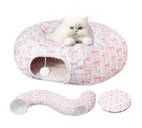 Dansydaisy Christmas Cat Tunnel Bed for Indoor Cats Dogs Pink Bow Fluffy Plush Peekaboo Foldable Cute Cat Cave with Washable Cushion and Dangling Balls for Small Medium Large Puppy Kitten Rabbit