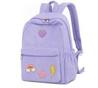 Dansydaisy Corduroy School Backpack for Girl with Chenille Patch Preppy Backpack Bookbag for Kindergarten Back to School Gift, Purple, about 10.24 x 13.78 x 4.72 inches/ 26 x 35 x 12 cm, Corduroy