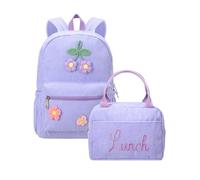 Dansydaisy Corduroy School Backpack Set Preppy Book Backpack and Lunch Bag with Crochet Flower for Girl Back to School Gift, Purple, 10.24 x 13.78 x 4.72 inches/ 26 x 35 x 12 cm, Brief