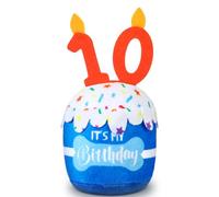Dansydaisy Dog 10th Birthday Cake Toy Accessories for Girl Boy Gifts, Blue Squeaky Plush Toy for Dog Birthday Party Decor Favor for Large, Medium and Small Dogs