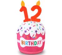 Dansydaisy Dog 12th Birthday Cake Toy Accessories for Girl Boy Gifts, Pink Squeaky Plush Toy for Dog Birthday Party Decor Favor for Large, Medium and Small Dogs