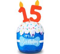 Dansydaisy Dog 15th Birthday Cake Toy Accessories for Girl Boy Gifts, Blue Squeaky Plush Toy for Dog Birthday Party Decor Favor for Large, Medium and Small Dogs