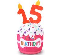 Dansydaisy Dog 15th Birthday Cake Toy Accessories for Girl Boy Gifts, Pink Squeaky Plush Toy for Dog Birthday Party Decor Favor for Large, Medium and Small Dogs