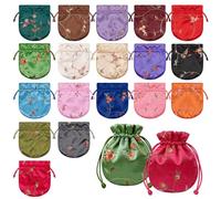 Dansydaisy Indian Favor Silk Coin Purse Drawstring Floral Embroidered Jewelry Bag Gift Pouch for Diwali Wedding Housewarming, Multicolor, Classic