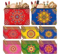 Dansydaisy Indian Return Gifts for Pooja Makeup Bags Bulk Canvas Cosmetic Bags Toiletry Pouch with Zipper Travel Cosmetic Organizer for Women Diwali Wedding Housewarming, multicolor, Mandala