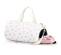 Dansydaisy Quilted Duffle Bag for Women Cotton Dance Bag with Adjustable Carry Strap and Handy Pouch Floral Backpack for Dancers, Pink, Pink Bow