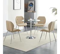 dante clear glass dining table with 4 darcy taupe chairs