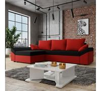 Dante L Modern Corner Sofa Bed Universal L Shape Couch With Guest Sleep Function Storage Durable Fabric Red And Black
