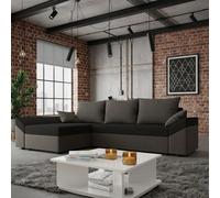 Dante L Universal Reversible Corner Sofa Bed With Large Storage 5 Cushions High Comfort T30 Foam Dark Grey And Black