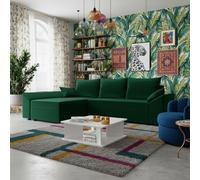 Dante L Universal Reversible Corner Sofa Bed With Large Storage 5 Cushions High Comfort T30 Foam Green
