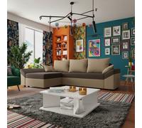 Dante L Universal Reversible Corner Sofa Bed With Large Storage 5 Cushions High Comfort T30 Foam Light Brown And Dark Brown