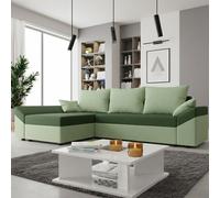 Dante L Universal Reversible Corner Sofa Bed With Large Storage 5 Cushions High Comfort T30 Foam Light Green And Green