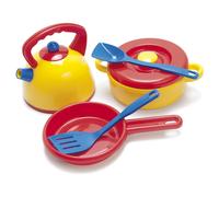 Dantoy Kettle and Pot Set, Role Play Set with 7 Pieces Including Utensils Pretend Play Toys for Kids - Multi-Colour