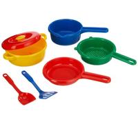 DANTOY RED, BLUE, YELLOW PLAY POTS & PANS SET - 7 pieces