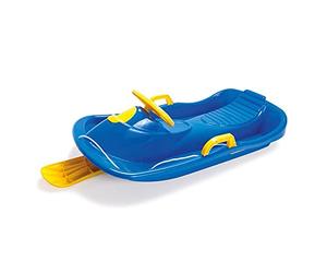 Dantoy - Steering sledge for children from 3 years - Blue and yellow - With steering wheel and brakes and rope with handle - Children's sledge for winter sports - The sledge is made in Denmark.
