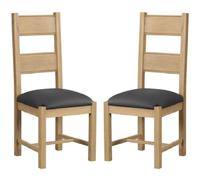 danville oak wooden dining chairs with grey leather seat in pair