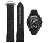 Danxancy Curved End Rubber Watch Strap Deployment Buckle Compatible with Omega X Swatch Moonswatch Speedmaster for Men Women