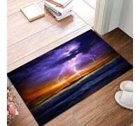 danxceh Soft Bathroom Mat Non Slip,Machine Washable Bathroom Rug Bathmat Bath Mats for Bathtub Shower,Lake Decor,Epic Lightning and Storm on the Sea Wave Horizon Bad Weather Atmosp,16x24in