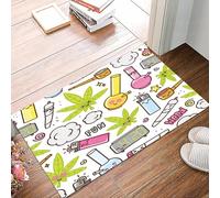 danxceh Soft Bathroom Mat Non Slip,Machine Washable Bathroom Rug Bathmat Bath Mats for Bathtub Shower,Green Weed Marijuana Kawaii Cartoon White Pattern Cannabis Smoke,16x24in