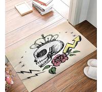 danxceh Soft Bathroom Mat Non Slip,Machine Washable Bathroom Rug Bathmat Bath Mats for Bathtub Shower,Skull with crown on head and flowers Day of the Dead vintage vector illustrati,16x24in