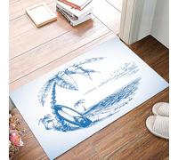 danxceh Soft Bathroom Mat Non Slip,Machine Washable Bathroom Rug Bathmat Bath Mats for Bathtub Shower,Surf, contemporary illustration of sketch Hawaiian Beach with Surfboard Palms,16x24in