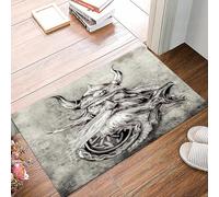 danxceh Soft Bathroom Mat Non Slip,Machine Washable Bathroom Rug Bathmat Bath Mats for Bathtub Shower,Tattoo art sketch of a viking warrior Illustration of an ancient wooden figure,16x24in
