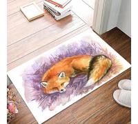 danxceh Soft Bathroom Mat Non Slip,Machine Washable Bathroom Rug Bathmat Bath Mats for Bathtub Shower,Sleepy cute red fox in a magical grass and flowers; watercolor illustration,16x24in
