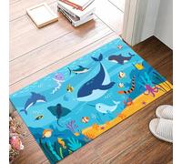 danxceh Soft Bathroom Mat Non Slip,Machine Washable Bathroom Rug Bathmat Bath Mats for Bathtub Shower,Underwater World with Floating Sea Animals and Marine Bottom Flora Vector Illu,16x24in