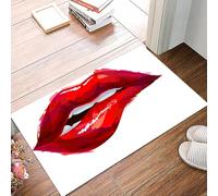 danxceh Soft Bathroom Mat Non Slip,Machine Washable Bathroom Rug Bathmat Bath Mats for Bathtub Shower,Themed Sexy Red and White Fiance Gifts for Him Woman Red Lips French Kiss Temp,16x24in