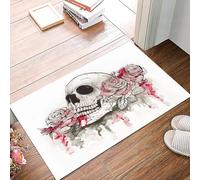 danxceh Soft Bathroom Mat Non Slip,Machine Washable Bathroom Rug Bathmat Bath Mats for Bathtub Shower,Skull and Flowers Vector Illustration Day of The Dead,16x24in
