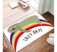 danxceh Soft Bathroom Mat Non Slip,Machine Washable Bathroom Rug Bathmat Bath Mats for Bathtub Shower,The postcard has cute cartoon sloths over the rainbow, inscribed with a lazy d,16x24in